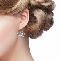 925 plata esterlina oro blanco Micro ajuste circón oreja amor gato corazón gancho colgante pendientes