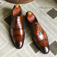 Sapato masculino estilo oxford, sapato de luxo feito à mão couro genuíno