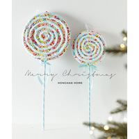 Ornements de Noël sur le thème des bonbons pastel, maison en pain d'épices, sucette, beignet et canne en sucre, décorations suspendues pour arbre de Noël