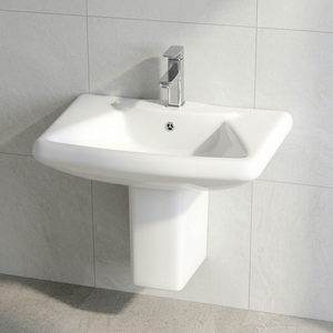Modern European Design Granite Finish Ceramic Half Pedestal Wash Basin <b>Wall</b> Hung For Hospital Mall - Product Image 1