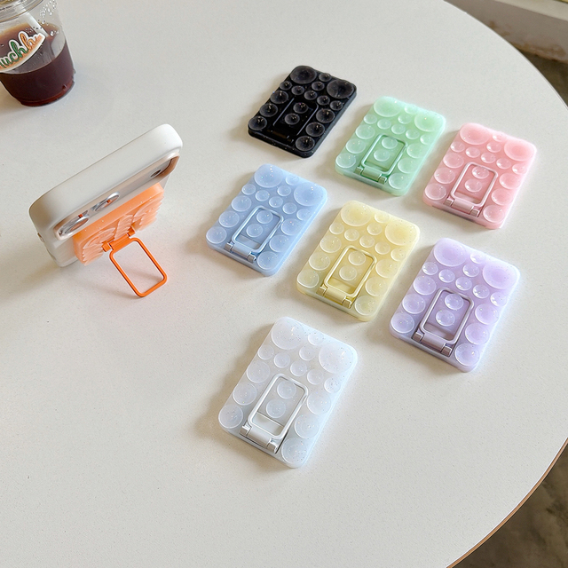 Universal Phone Grip Holder With Suction Cup Adhesive One Side Folding Bracket Kickstand Wall Stand Silicone Bling Suction Pad