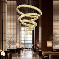 Lampu Gantung Kristal LED Modern Custom Ring, CRI 90 Tinggi, Bodi Logam, Ukuran Sedang, Ramah Mata, Dapat Diredupkan, Cocok untuk Villa dan Hotel