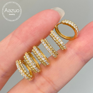 อาซูโอ 18K ทองคำแท้สีเหลือง Au750 เพชรธรรมชาติแท้ 0.20 กะรัต ต่างหูแฟชั่นทรงห่วง ของขวัญสำหรับผู้หญิง งานแต่งงาน งานปาร์ตี้ ใส่ได้ทุกวัน - Product Image 1