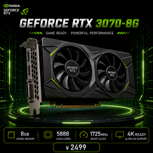 Used RTX 3070 8GB DDR5 256Bit PCI Express High Speed Memory Ray Tracing VGA Desktop Gaming Graphics Card