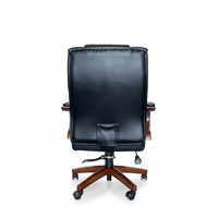 Chaise de bureau pivotante ergonomique traditionnelle avec accoudoirs en bois, revêtement en PU résistant aux rayures, base en bois et métal, pour salon, bureau à domicile