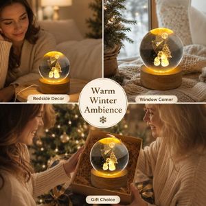 Pronta per la Spedizione: <span class=keywords><strong>Sfera</strong></span> di Cristallo K9 Elite con Incisione Laser di Casa nella Foresta e Luna, Base in Legno con Luce LED Calda, Lampada a <span class=keywords><strong>Sfera</strong></span> di Cristallo 3D - Product Image 3