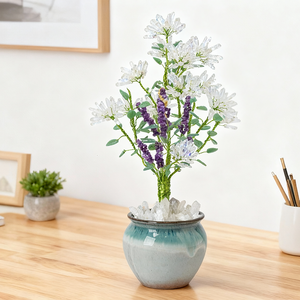 Décoration <span class=keywords><strong>de</strong></span> la vie quotidienne : Vase en pierre <span class=keywords><strong>de</strong></span> quartz clair, pointe <span class=keywords><strong>de</strong></span> quartz, éclats d'améthyste, feuille <span class=keywords><strong>de</strong></span> jade vert aventurine, pour bonsaï - Product Image 1