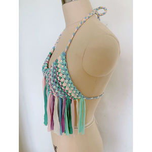 도매 맞춤 보헤미안 여성 비키니 블루 핑크 비치 커버업 크로셰 프린지 니트 탑 코르셋 - Product Image 2