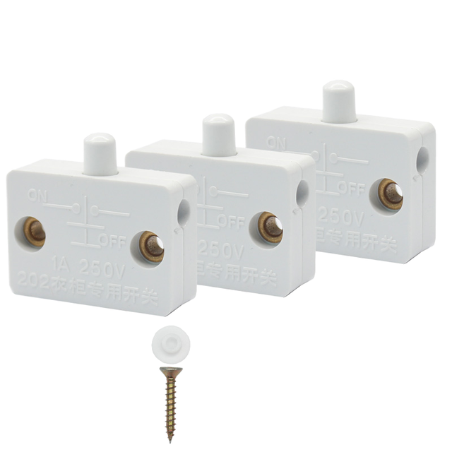 1 Amp 202 Type Plastic White Door Switch for Wardrobe Cabinet 250V Home Appliance Normally Closed Lamp Switch