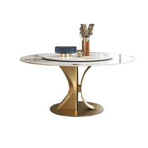 Ensembles de <span class=keywords><strong>table</strong></span> à manger ronds en marbre de luxe <span class=keywords><strong>Table</strong></span> pivotante en acier inoxydable doré avec chaises pour la maison salle à manger Restaurant - Product Image 5