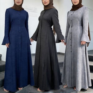 Nouvelle Robe Musulmane Printemps-Été 2026 pour Femme - Ceinture Intégrée, Jupe Longue Fluide, Robe Abaya Boutonnée sur le Devant (6910) - Product Image 1