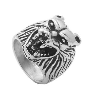 Men's <b>Silver</b> Animal Wolf <b>Ring</b> Stainless Steel Retro Punk Style Jewelry Gift 260136 - Product Image 1