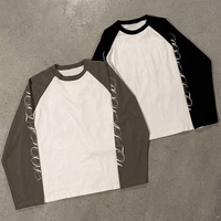 T-shirt Raglan Homme à Manches Longues Color Block Style Baseball avec Impression Personnalisée sur les Manches, Coupe Oversize, Streetwear Décontracté, Vente en Gros, Personnalisation OEM