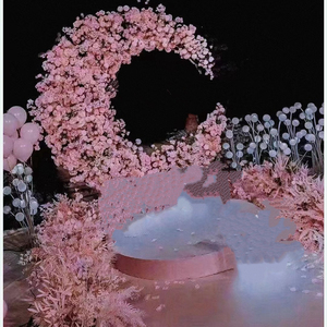 Arche de fleurs artificielles en soie en gros, arche de fleurs demi-lune rose, décoration de mariage avec fleurs fraîches - Product Image 5