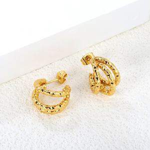 Pendientes de Aro de Acero Inoxidable al por Mayor para Mujer, Joyería de Moda Chapada en Oro de 18K, Pendientes en Forma de C Multicapa Retorcidos - Product Image 4