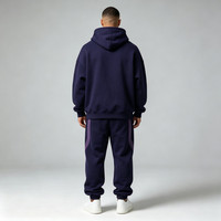 Vente en gros de survêtements unisexes surdimensionnés à capuche, en molleton bleu marine, avec broderie et impression personnalisée de marque, pour marque privée, production en vrac