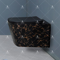 WC mural sans rebord noir, gain de place, avec système de chasse d'eau dissimulé pour salle de bain résidentielle et commerciale
