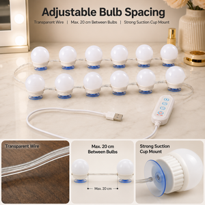 LED <b>Vanity</b> Mirror Bulb Kit, USB Powered Dimmable Makeup Mirror Lights with 3 Color Modes for <b>Dressing</b> <b>Table</b> - Product Image 5
