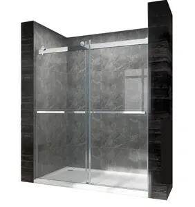 Sally Bypass Door Frameless Shower Enclosure 3/8" Tempered Glass Nano Self-Clean Coating Double Sliding Shower Door