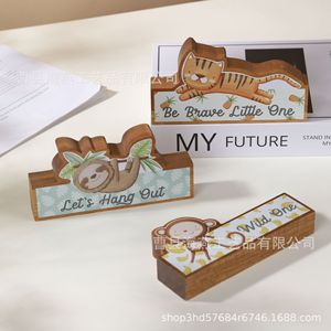 Figuras de animales de dibujos animados en madera, decoraciones de escritorio para habitaciones infantiles, manualidades creativas para el hogar, suministro transfronterizo. - Product Image 5
