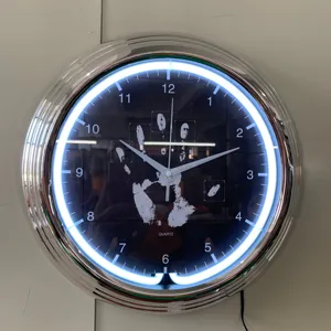 Reloj de pared de neón cromado, marco de plástico de 15 pulgadas, diseño clásico