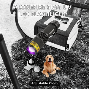 <span class=keywords><strong>Linterna</strong></span> LED UV <span class=keywords><strong>ALONEFIRE</strong></span> SK68 365/395nm con Zoom Mini IP65 para Camping, Detección de Orina de Mascotas y Dinero, Funciona con Pilas AA - Product Image 2