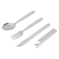 Kit de couverts 4-en-1 en acier inoxydable, empilable, avec cuillère, fourchette, couteau et ouvre-bouteille détachables pour la survie et le camping