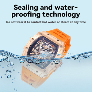 Nuovo Orologio Meccanico Scheletrato in Acciaio Inossidabile Placcato Oro Rosa 3ATM con Cinturino Arancione e Vetro Zaffiro - Product Image 5