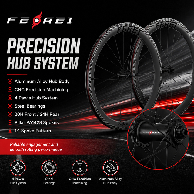 FEREI 700C Carbon Road Wheelset Tubeless Ready V Brake 50mm UD Carbon Wheels with 4 Pawls Hub Steel Bearings 24 Spokes