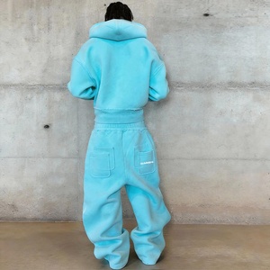 Custom Printed Logo Zip up Cropped Sweat Suit Heavyweight Baggy Blank <b>Tracksuit</b> High Quality Cotton Oversized Men's <b>Tracksuits</b> - Product Image 3