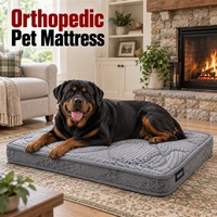 Matelas orthopédique pour chien avec housse grise amovible et profil matelassé bas pour les chambres modernes pour animaux de compagnie avec bordure étroite