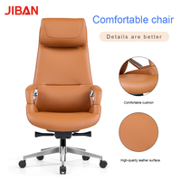 Chaise de bureau exécutive moderne en cuir, hauteur réglable, siège pivotant, base en alliage d'aluminium, accoudoirs fixes, appui-tête réglable