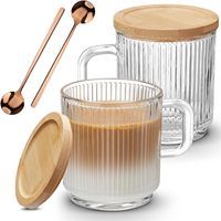 Creative Home Office Latte Espresso Vertical verrerie Rayures eau Tasses à thé nervuré café tasses en verre avec couvercle poignée