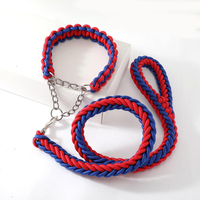 Collier et laisse tactiques pour chien en nylon/polyester résistant, élastique, bleu, rouge, écologique, corde tressée à 8 brins