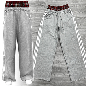 Pantalon de survêtement pour homme MICHI personnalisé, réversible, écologique, à trois bandes, double taille, style streetwear à carreaux - Product Image 1