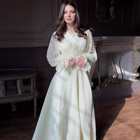 Robe Abaya de Dubaï pour femmes musulmanes, style vintage, modeste, d'été, pour mariage, avec dentelle, manches bouffantes, coupe trapèze, longueur maxi, taille ajustée, fluide, pour soirée féerique, vente en gros