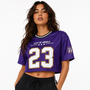 Haut court personnalisé à sequins sans manches et sans col pour femme, style maillot de basket, tenue de supporter pour le jour du match, respirant et confortable, 100% - Product Image 2
