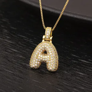 Collier à lettres en zircon pavé couleur or RINHOO pour femmes et hommes, chaîne délicate à initiale en forme de bulle, bijoux de fête, cadeau - Product Image 4
