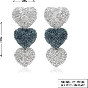 Ornaatis Three Heart Drop <b>Earrings</b> 2.08 Cttw Round Cut White And Blue Diamond 925 Sterling <b>Silver</b> For <b>Women</b> Wedding Jewelry - Product Image 4