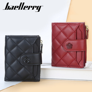 กระเป๋าสตางค์สั้นผู้หญิง Baellerry สีแดง หนัง PU ลายดอกไม้ ตัวล็อคแบบเกี่ยว ช่องใส่บัตรหลายช่อง กระเป๋าสตางค์แฟชั่นแบบมีซิป - Product Image 3