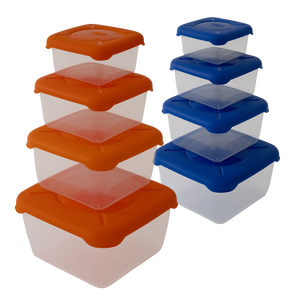 Recipientes Apilables para Almacenamiento de Alimentos Frigobella Minimalist Square, 0.50+1.00+1.75+3.10L, Naranja y Azul, Material PP, para Uso en la Cocina - Product Image 3