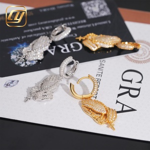 Boucles d'oreilles pendantes Mains en prière en Argent 925 avec Moissanite taille brillant rond, plaqué or rose, Croix chrétienne religieuse, Bijoux unisexe - Product Image 5