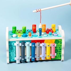 Jouet en bois pour bébé avec reconnaissance des fruits, comprenant un xylophone, un jeu de pêche et un jeu de tape-taupe - Product Image 3