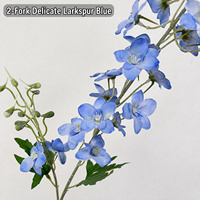 HGA Branche de fleurs artificielles de delphinium à 2 tiges, rose et bleu, style naturel fait main, durable pour la décoration de la maison et de mariages