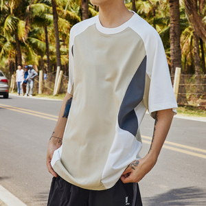 Người Đàn Ông Của Mùa Hè Nhanh Chóng Khô Thể Thao T-Shirt <span class=keywords><strong>Polyester</strong></span> Cotton Dài Tương Phản Khối Màu Sắc In Worested Ngắn Tay Áo Lưới Tấm - Product Image 2