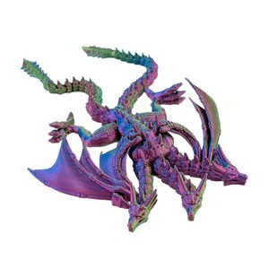 Modèle de dragon à trois têtes imprimé en 3D, jouet articulé avec ailes mobiles, dragon de simulation flexible et mobile, décoration de bureau - Product Image 6