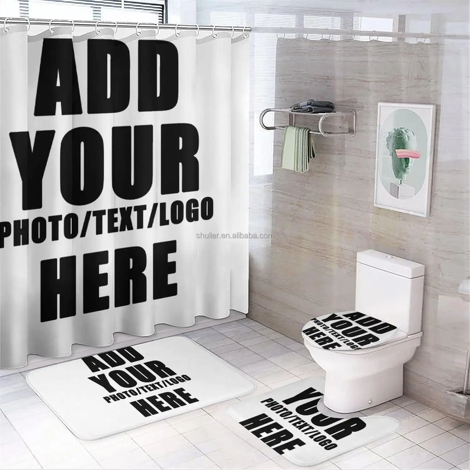 Bộ Rèm Phòng Tắm Phòng Tắm Chống Nước Hình Bướm In Tùy Chỉnh 3D Sang Trọng Với 3 Bộ Thảm Nhà Tắm
