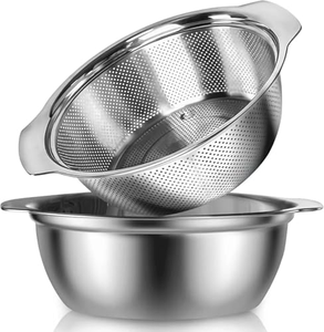 Premium 304 Stainless Steel Eco-Friendly Durable Rice Rinsing <b>Strainer</b> with Mixing Bowl Microporous Kitchen Colander - Product Image 1