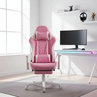 Chaise de jeu ergonomique de haute qualité, inclinable, en cuir, pivotante, rose, pour la configuration de jeu à domicile
