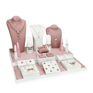 Lacquered and Velvet Jewelry Display Set Pink Necklace Ring <b>Earring</b> Display <b>Holder</b> Accessory - Product Image 5